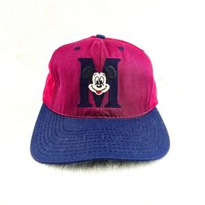 Vintage Disney Mickey Mouse Hat Cap Strapback Red Blue Theme Park Mens 90s